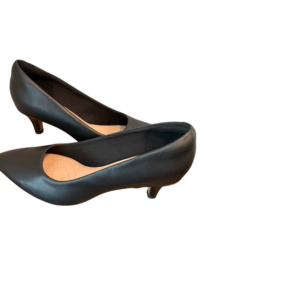 Clarks Linvale Jerica Black Leather Pointed Toe Kitten Heel Pumps Women 8M -NWOB - Picture 4 of 8